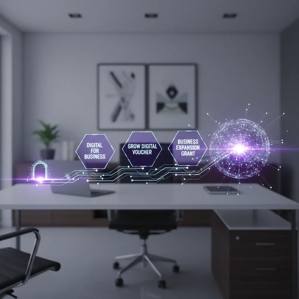 Digital ladder representing the journey through LEO grants: Digital for Business, Grow Digital Voucher, and Business Expansion Grant