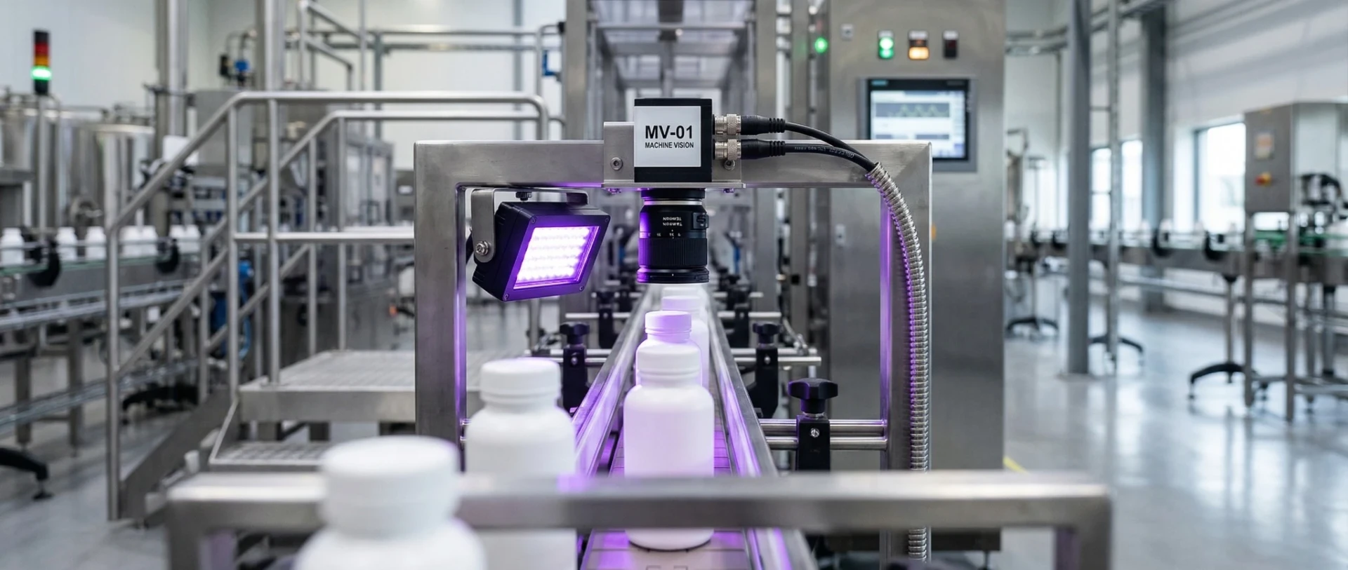 Industrial machine vision camera inspecting products on a manufacturing production line in Ireland